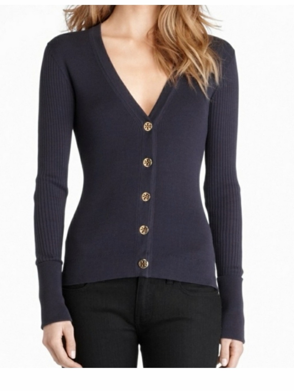 New With Tags Tory Burch Navy Blue Shrunken Simone Cardigan Sz M